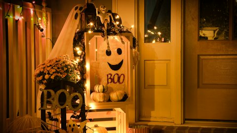 Halloween porch virtual background for Teams and Zoom